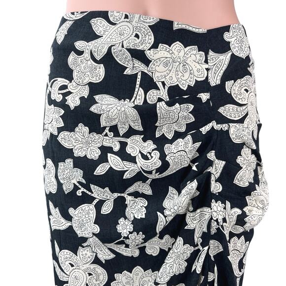 Zara Women's Black White Floral PaisleyRuched  High Waisted Maxi Slip Skirt S - Picture 5 of 7